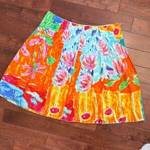 Ralph Lauren Floral 100% Cotton Vibrant Multi Colored A-Line Skirt 12P